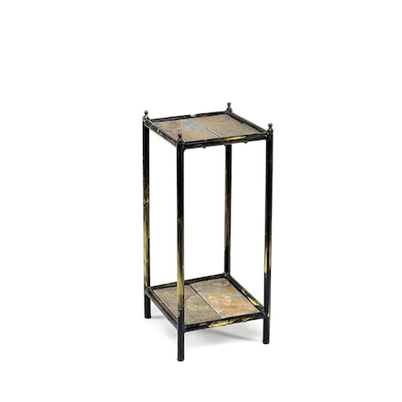 Greengrass 17 in Gray Stone Slab 2 Tier Square CastIron Plant Stand Small GR1854459